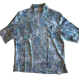 Acegolfs Womens XXXL Blue Paisley Quarter Zip Golf Shirt UPF 50+ Long Sleeve